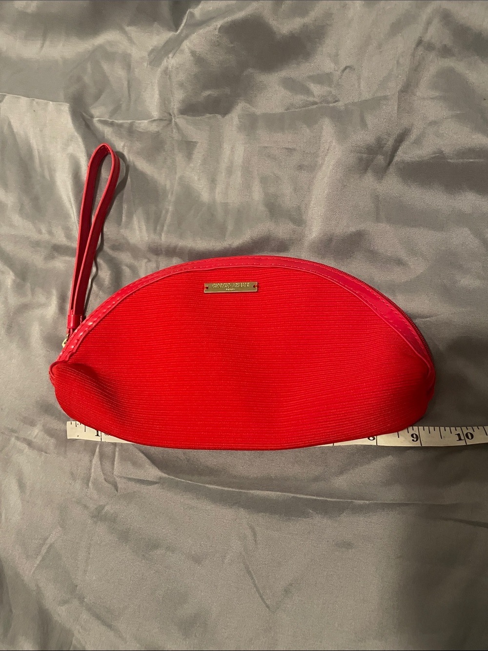 Giorgio Armani Red Zip Wristlet Cosmetic Pouch